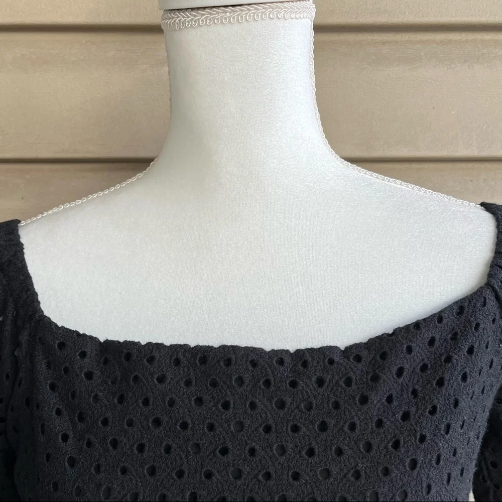 •Line & Dot• Black Eyelet A-Line Dress with Flutter Sleeves - Size Medium - Picture 4 of 9